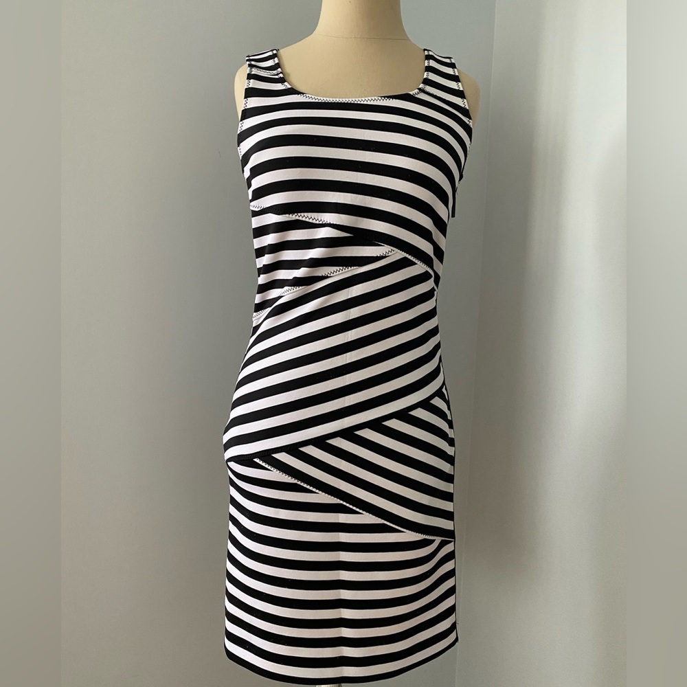 Michael Kors neoprene black and white striped dress